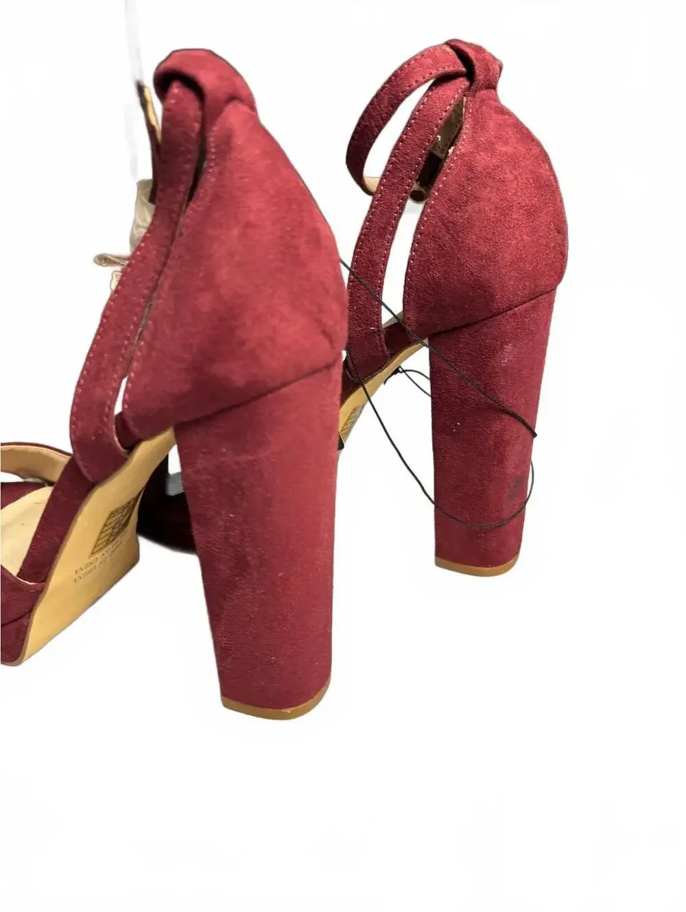 Forever 21 Burgundy Suede Block Heel Sandals with Ankle Strp